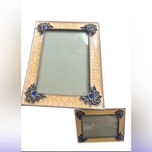 Metal, Yellow Swirl Enamel, Jeweled Picture Frame